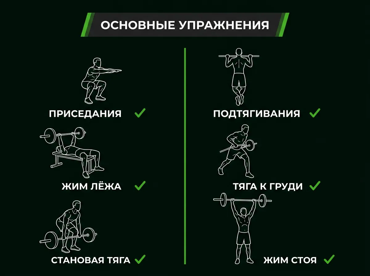Базовые упражнения в тренажёрном зале