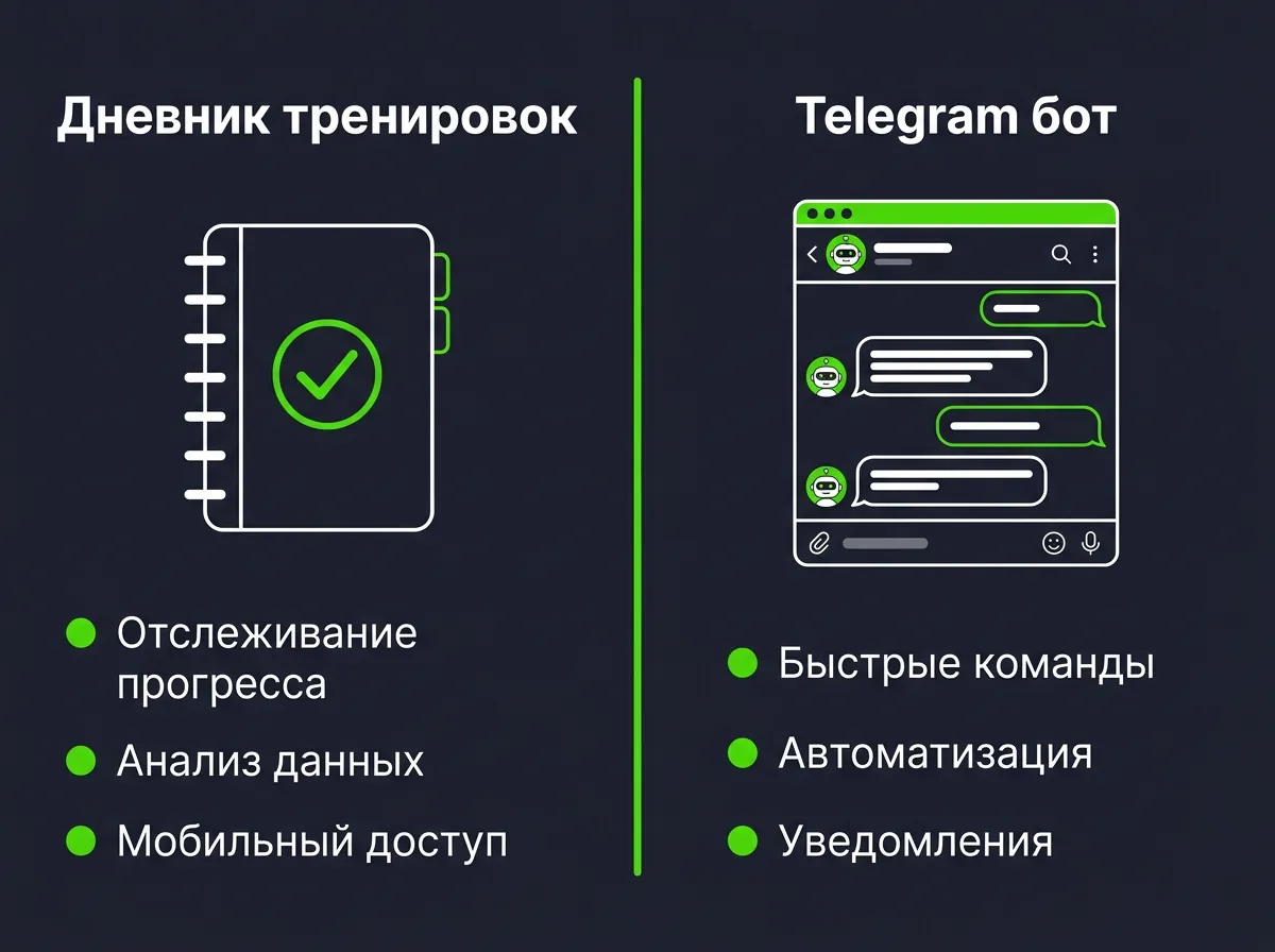 Как скачать дневник тренировок или использовать бота в Telegram
