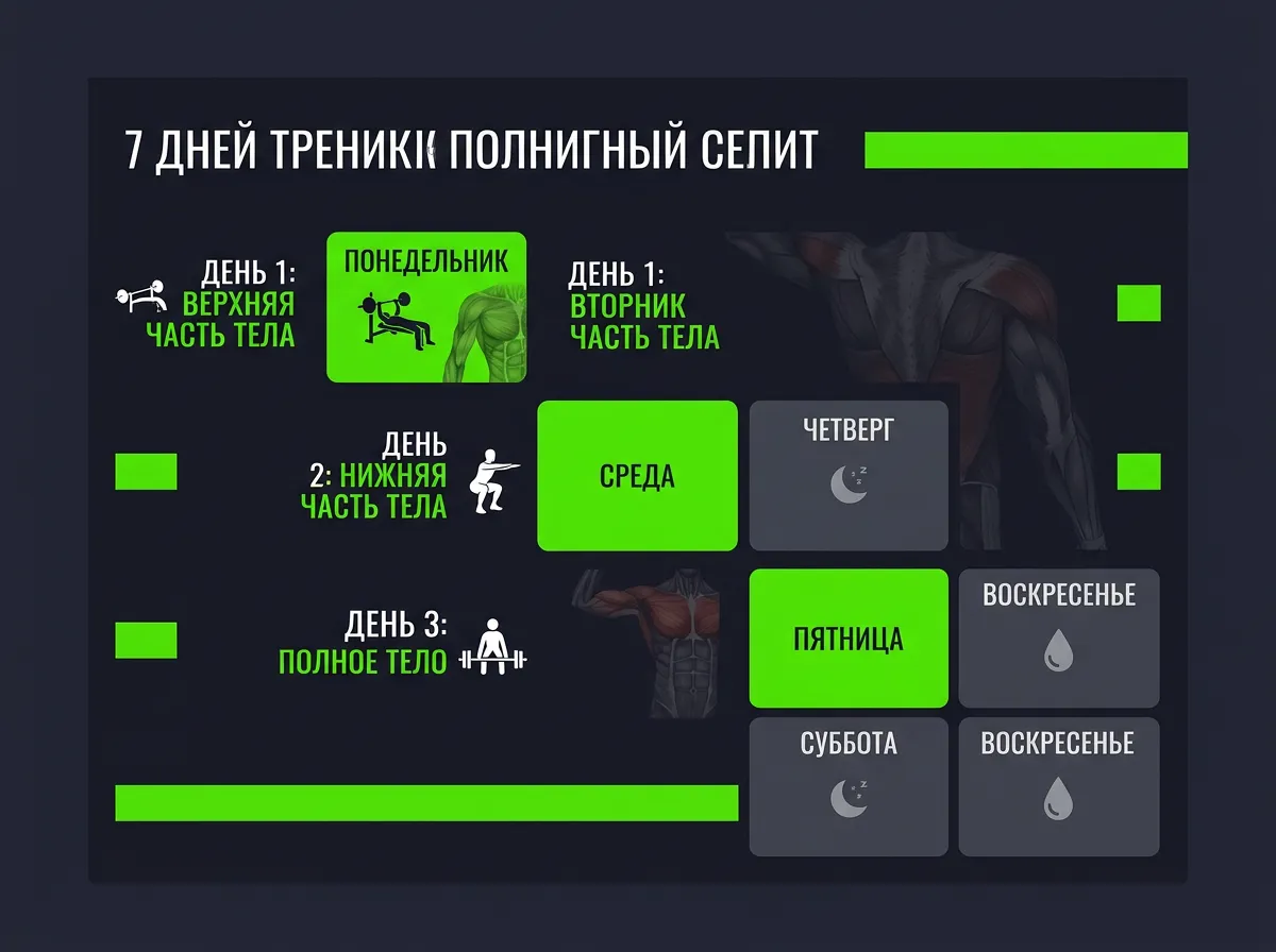 Программа тренировок 3 раза в неделю: план для набора массы и силы